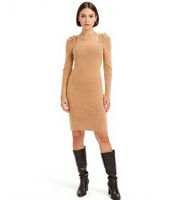 Damen Ripp-Strick-Kleid mit Karree-Ausschnitt Mini-Kleid mit langen Ärmeln 921895 Braun
