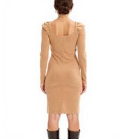 Damen Ripp-Strick-Kleid mit Karree-Ausschnitt Mini-Kleid mit langen Ärmeln 921895 Braun