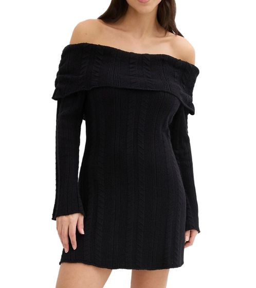 Vestido de punto para mujer con escote Bardot y hombros descubiertos 970506 Negro