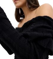 Damen Strick-Kleid mit Bardot-Ausschnitt Mini-Kleid Schulterfrei 970506 Schwarz