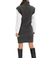 Damen Strick-Kleid mit Rollkragen Pullover-Kleid im Zopfmuster 964128 Grau