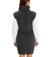 Damen Strick-Kleid mit Rollkragen Pullover-Kleid im Zopfmuster 964128 Grau