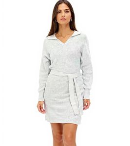 Robe en maille pour femme, mini-robe à col polo, robe en coton à manches longues, 917467 Gris Robe en maille pour femme, mini-robe à col polo, robe en coton à manches longues, 917467 Gris