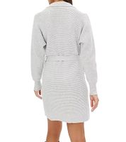 Damen Strick-Kleid Mini-Kleid mit Polo-Kragen Langarm-Kleid Baumwoll-Kleid 917467 Grau