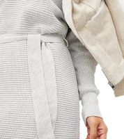 Damen Strick-Kleid Mini-Kleid mit Polo-Kragen Langarm-Kleid Baumwoll-Kleid 917467 Grau