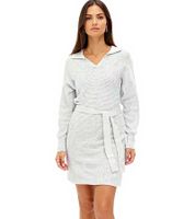 Damen Strick-Kleid Mini-Kleid mit Polo-Kragen Langarm-Kleid Baumwoll-Kleid 917467 Grau