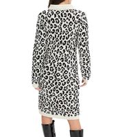 Damen Strick-Kleid Business-Kleid mit Leopardenmuster Langarm-Kleid 971225 Weiß/Schwarz