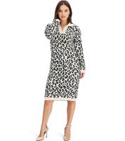 Damen Strick-Kleid Business-Kleid mit Leopardenmuster Langarm-Kleid 971225 Weiß/Schwarz