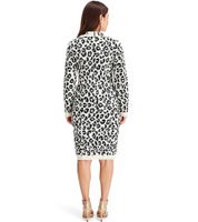 Damen Strick-Kleid Business-Kleid mit Leopardenmuster Langarm-Kleid 971225 Weiß/Schwarz