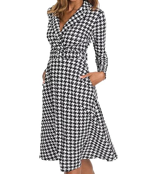 Vestido de mujer de punto, estilo ejecutivo, con estampado pata de gallo y cinturón, manga larga, talla 912240, blanco/negro