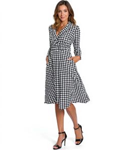 Women's knitted dress business dress in houndstooth pattern with belt long-sleeved dress 912240 white/black Women's knitted dress business dress in houndstooth pattern with belt long-sleeved dress 912240 white/black
