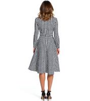 Vestido de mujer de punto, estilo ejecutivo, con estampado pata de gallo y cinturón, manga larga, talla 912240, blanco/negro Vestido de mujer de punto, estilo ejecutivo, con estampado pata de gallo y cinturón, manga larga, talla 912240, blanco/negro