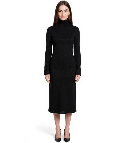 Damen Strick-Kleid Mini-Kleid mit Rollkragen Langarm-Kleid 958841 Schwarz
