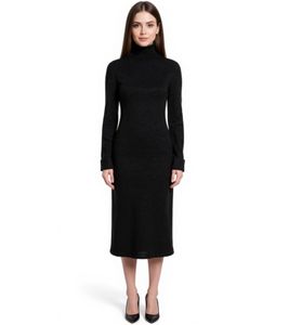 Robe en maille pour femme, mini-robe à col roulé, manches longues, 958841, noir Robe en maille pour femme, mini-robe à col roulé, manches longues, 958841, noir