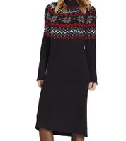 Damen Fairisle-Strick-Minikleid mit Rollkragen Langarm-Kleid 976460 Schwarz