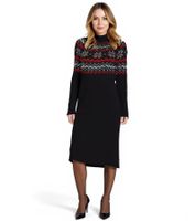 Damen Fairisle-Strick-Minikleid mit Rollkragen Langarm-Kleid 976460 Schwarz