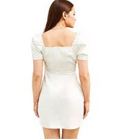 Damen Puffärmelkleid Strand-Kleid mit Baumwollanteil Midi-Kleid 973350 Weiß