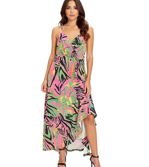 leichtes Damen Tunika-Kleid Sommer-Kleid stylisches Jersey-Kleid 919025 Weiß/Orange/Rot