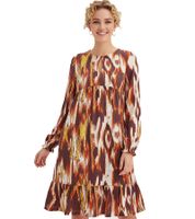 Abito tunica leggero da donna, abito estivo, elegante abito in jersey, 919025, bianco/arancione/rosso