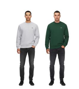 Lacoste Men's Sweatshirt with Logo Embroidery, Basic Sweater, Modern Cotton Sweater, Long-Sleeved Shirt SH9608 00, Gray or Green
