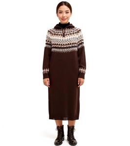Robe en maille pour femme, mini-robe à fermeture éclair courte, manches longues, 940631, marron foncé Robe en maille pour femme, mini-robe à fermeture éclair courte, manches longues, 940631, marron foncé