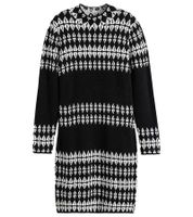 Abito in maglia da donna con stampa Fair Isle, abito a maniche lunghe, abito autunnale, 923627, nero/bianco