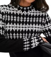 Abito in maglia da donna con stampa Fair Isle, abito a maniche lunghe, abito autunnale, 923627, nero/bianco