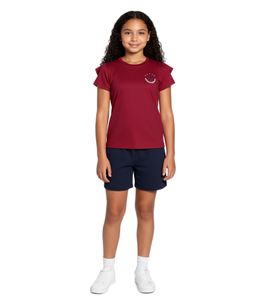 T-shirt da bambina DELMAO con maniche a volant, maglietta estiva in cotone, 71790542 Rosso T-shirt da bambina DELMAO con maniche a volant, maglietta estiva in cotone, 71790542 Rosso