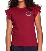 DELMAO Girls' T-Shirt with Ruffle Sleeves, Cotton Summer Shirt, 71790542 Red