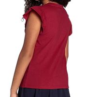 DELMAO Girls' T-Shirt with Ruffle Sleeves, Cotton Summer Shirt, 71790542 Red