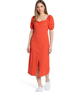 Abito midi da donna AJC, abito leggero in cotone con maniche a sbuffo, abito estivo, 47018232 Rosso
