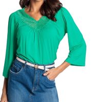 LAURA SCOTT Women's Summer Shirt, Fashionable T-Shirt with Lace, 64649960 Green