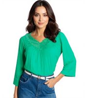 LAURA SCOTT Women's Summer Shirt, Fashionable T-Shirt with Lace, 64649960 Green