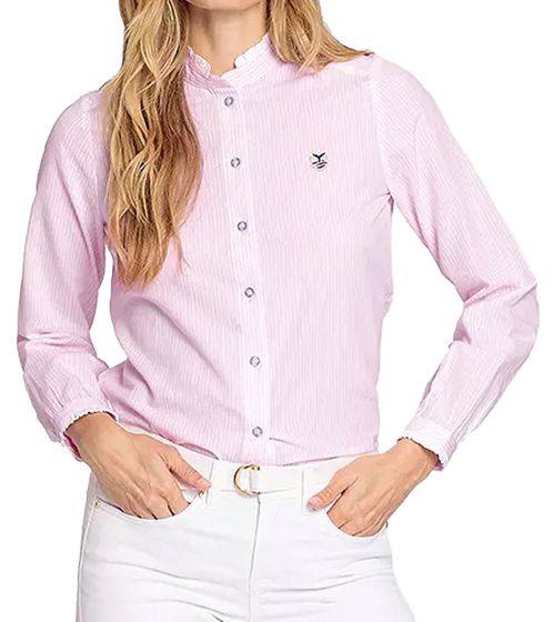 DELMAO Women's Blouse Cotton Shirt with Attached Ruffles 27264507 Pink/White