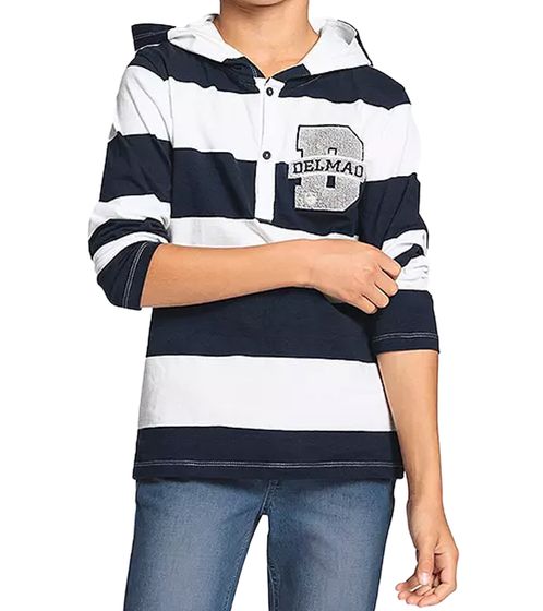 DELMAO Kinder Baumwoll-Pullover mit Kapuze Langarm-Shirt Sweatshirt 59340352 Blau/Weiß