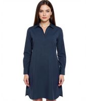 BOYSEN'S Women's Dress, Fashionable Long-Sleeved Blouse Dress Made of Pure Cotton, 66338030 Dark Blue