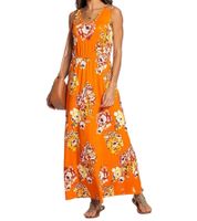 Laura Scott Women's Midi Dress, Sleeveless Summer Dress with Floral Print, Beach Dress 94523917 Orange Laura Scott Women's Midi Dress, Sleeveless Summer Dress with Floral Print, Beach Dress 94523917 Orange