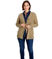 DELMAO Women's Cardigan, Timeless Jacket with Cable Knit Pattern and Tie, 82380451, Dark Beige