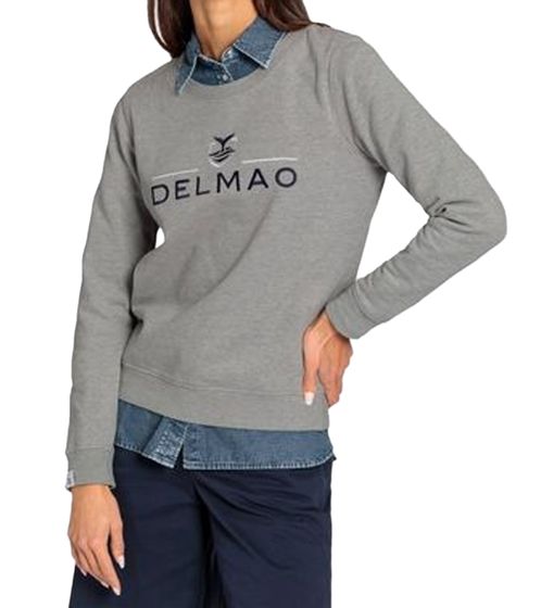 DELMAO Women's Cotton Long-Sleeve Sweatshirt with Logo Embroidery, Long-Sleeved Shirt, 60996417 Gray
