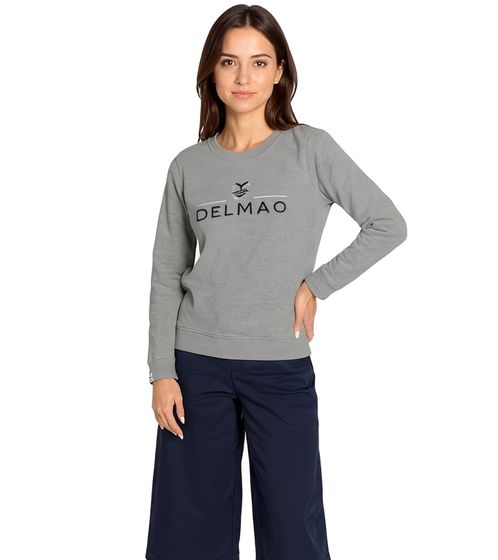 DELMAO Damen Sweatshirt Baumwoll-Longsleeve mit Logo-Stickerei Langarm-Shirt 60996417 Grau
