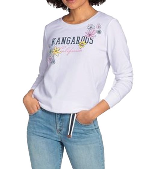 KangaROOS Women's Cotton Sweatshirt with Floral Print, Long-Sleeved Shirt, Crew Neck, 93201346 White