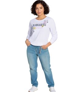 KangaROOS Women's Cotton Sweatshirt with Floral Print, Long-Sleeved Shirt, Crew Neck, 93201346 White