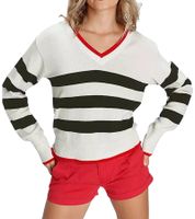 AJC Women's Knit Sweater with a College Look, Cotton Sweater 89512917, White/Black