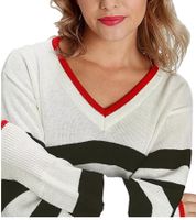 AJC Women's Knit Sweater with a College Look, Cotton Sweater 89512917, White/Black