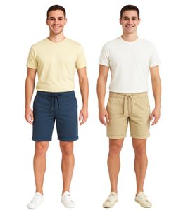 BLEND Men's Cotton Bermuda Shorts with Turn-Up Hem and Elastic Waistband 20716624 in Blue or Beige