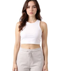 Top corto ZEGY para mujer, de algodón acanalado, sin mangas, 1085 Blanco