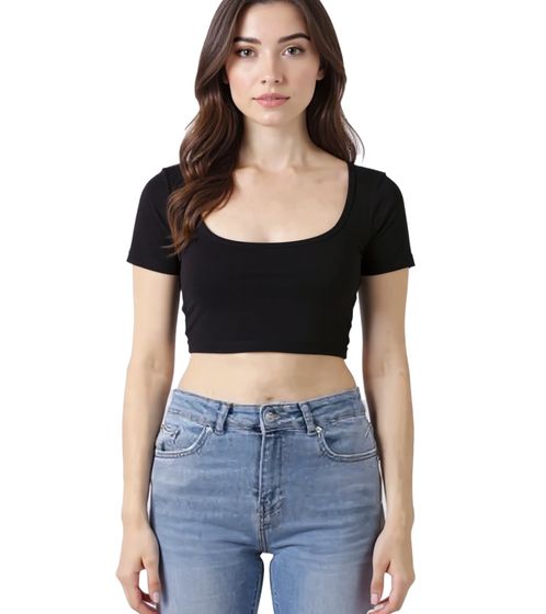 ZEGY Damen Crop-Top geripptes Baumwoll-Shirt schlichtes T-Shirt 1084 Schwarz
