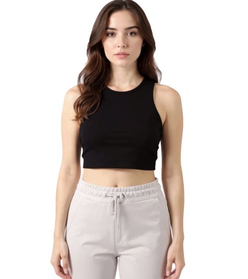 ZEGY Damen Crop-Top Tank-Top geripptes Baumwoll-Shirt ärmellos 1085 Schwarz
