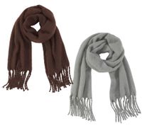 Laura Scott Autumn Scarf with Fringe - Soft Long Woven Scarf - Simple Winter Scarf - Brown or Gray