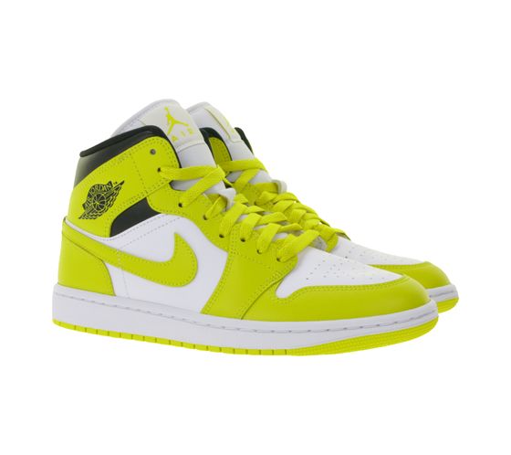 NIKE Air Jordan 1 Mid Women's Genuine Leather Sneakers Mid-Top Sneakers BQ6472-170 White/Yellow/Black